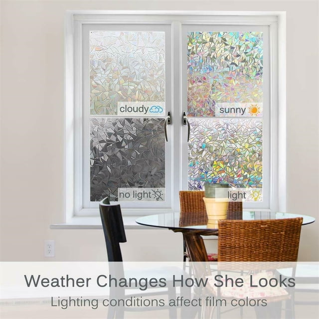Película de vidrio para ventana decorativa estática 3D, lámina de vidrio estática para ventana, película anti-UV arcoíris, decoración del hogar