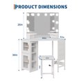 thumbnail image 1 of EDTara Corner Vanity Table with LED Mirror, 3-Fold Mirror, Power Station, USB Outlets, and Stool for Bedroom, 1 of 5