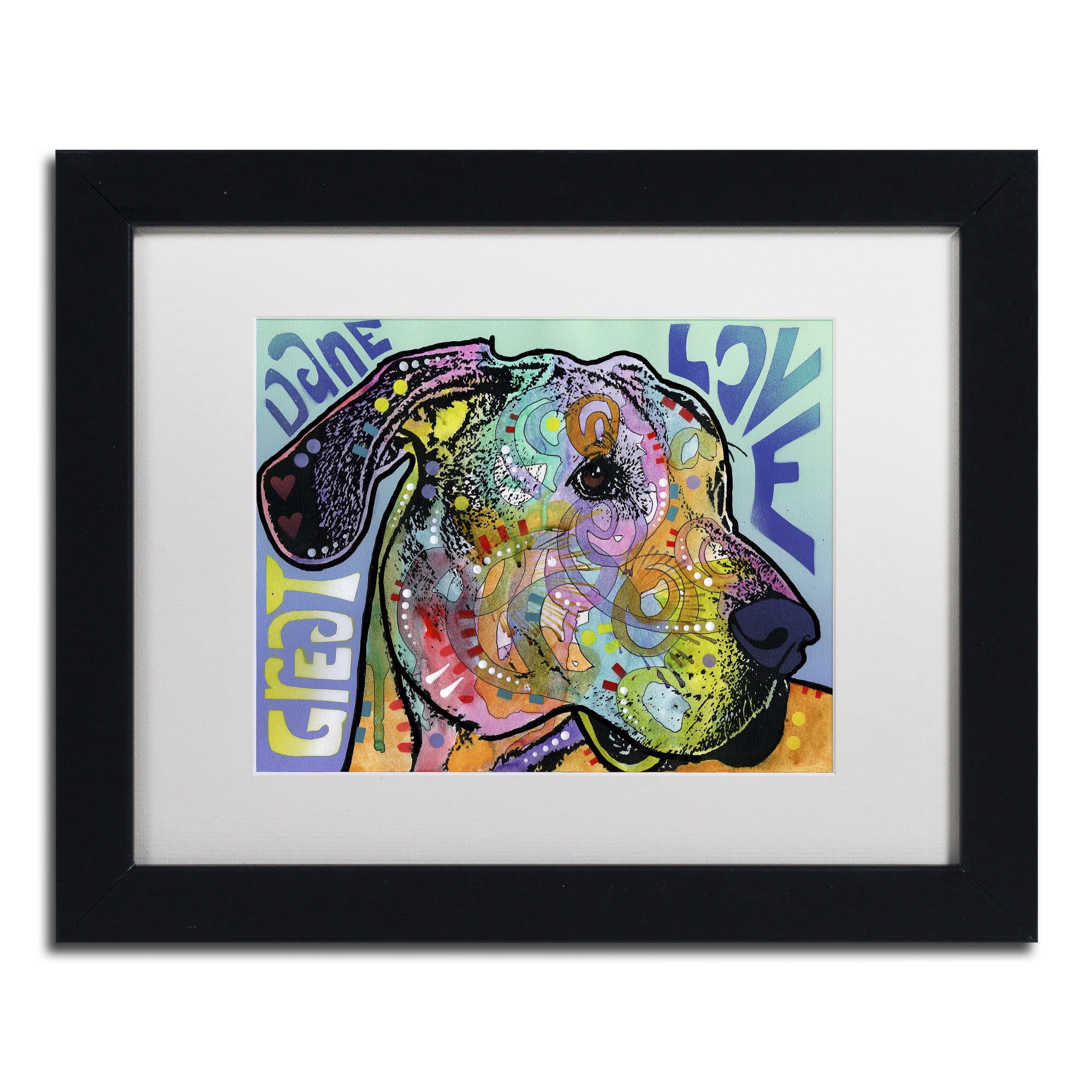 Trademark Fine Art 'Great Dane Luv' Canvas Art by Dean Russo, White Matte, Black Frame