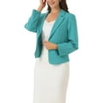 thumbnail image 5 of INSPIRE CHIC Women's Blazer Open Front Wear-to-Work Summer Crop Suit Jacket S Light Lake Blue-Solid, 5 of 7