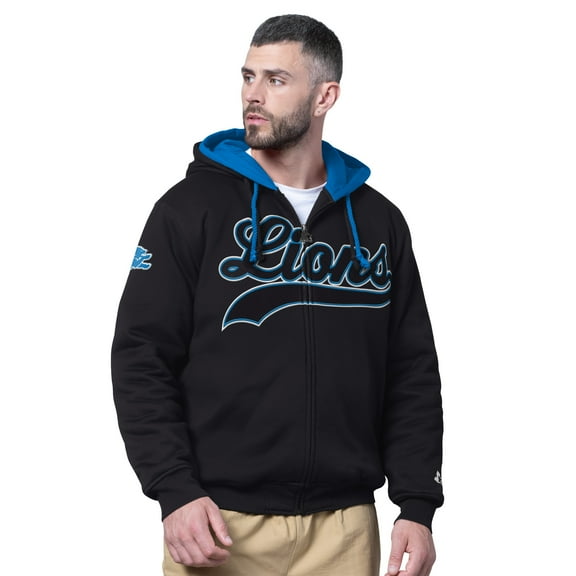 Men's Starter Black Detroit Lions Big Shot Full-Zip Double Hoodie
