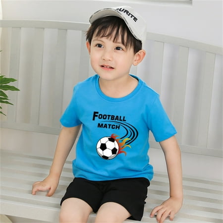 

TOWED22 Tops For Toddler Toddler Kids Girls Boys Football Cartoon 3D Prints Loose Tops Soft Short Sleeve T Shirt Tee Tshirt Kids Sky Blue