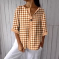 thumbnail image 5 of Craaazy Women Plus Size Tops Loose Fit Plaid V Neck Single Button 3/4 Sleeve Casual Shirts for Daily Wear Gift, 5 of 5
