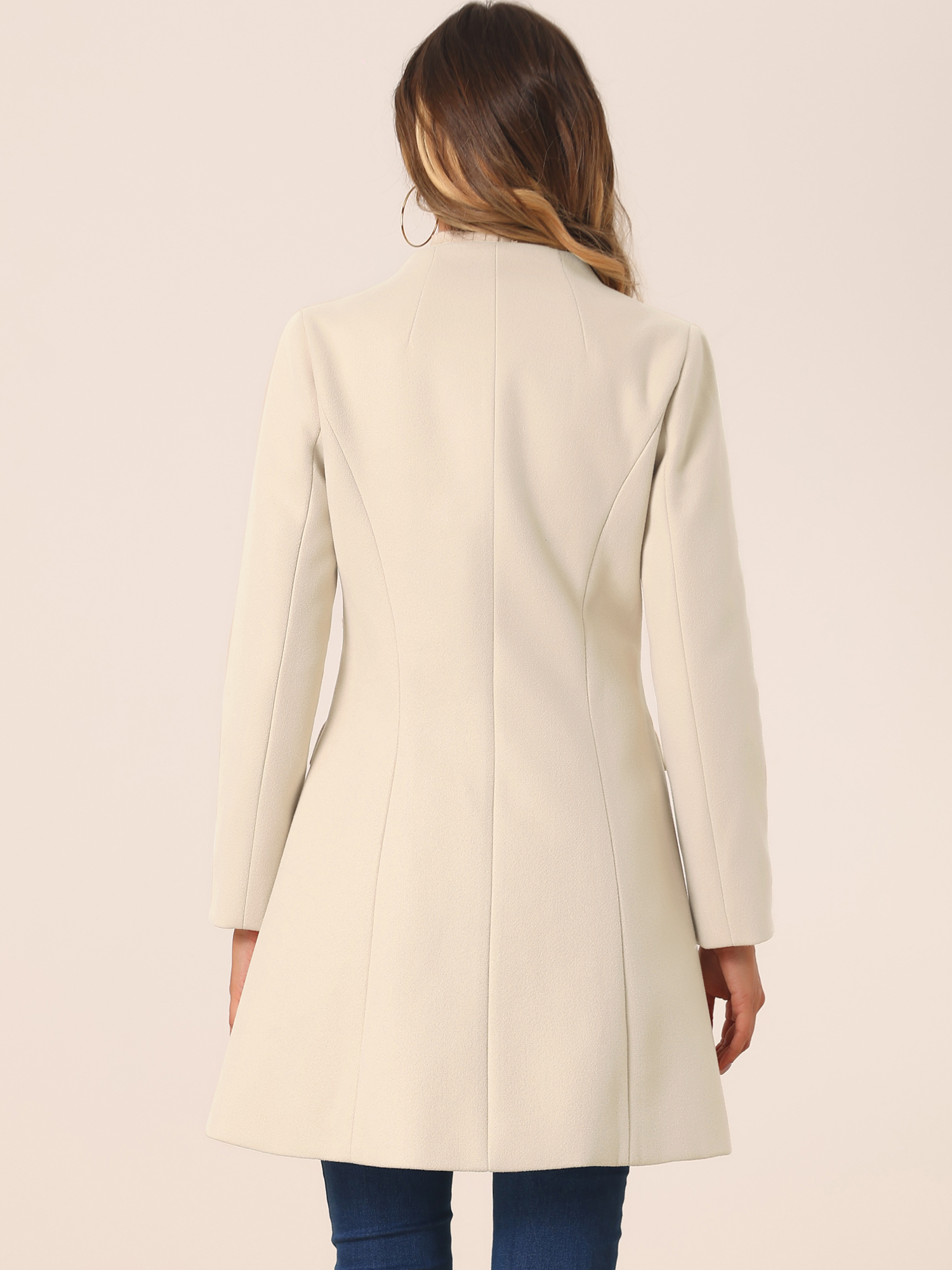 DARING DIVA Women's Elegant Winter Overcoat V Neck Single Breasted Coats Beige XL