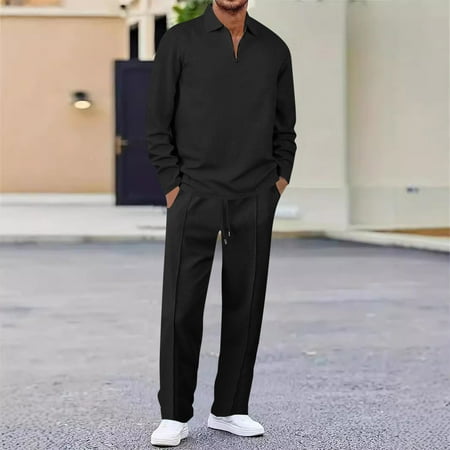 HOMADLES Men s Tracksuits 2Pcs Set Tracksuit Men Casual Zipper Pullover Jogging Pants Leisure Suits Black XL