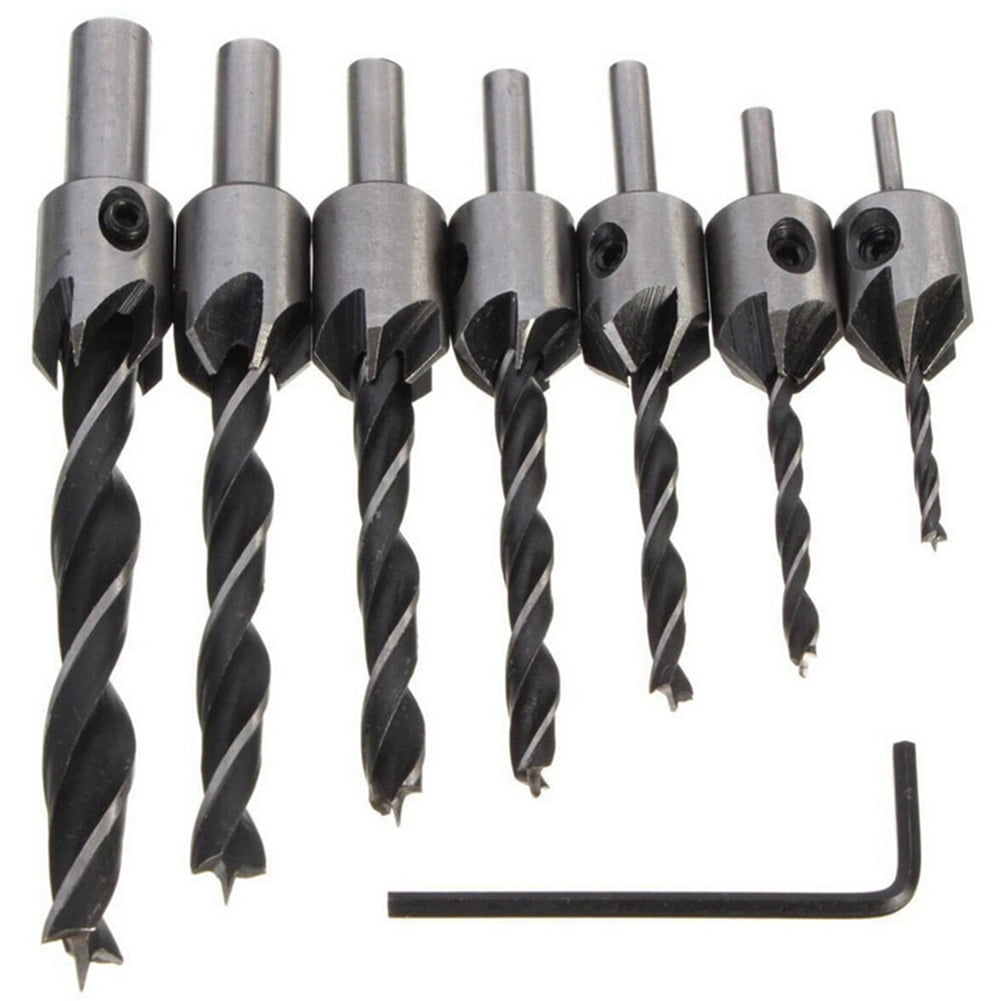 7PCS HSS 3-10mm 5 Flute Countersink Drill Bit Set Reamer Woodworking Chamfer Carpentry End... by Calves LTD
