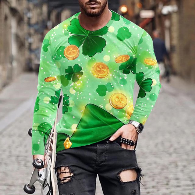Blusas y camisas de manga larga con cuello redondo para hombre. Camiseta deportiva estampada para San Valentín. Camiseta de manga larga con cuello redondo. Blusas de licra para hombre.