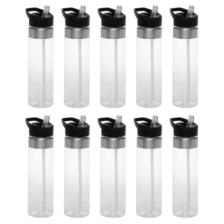 

Plastic Water Bottle 24 oz with Inside Straw - BPA Free Screw-On Cap Flip Top Nozzle Mechanism - Slim Translucent Body - Eastman Tritan Copolyester - Clear - 10 Pack