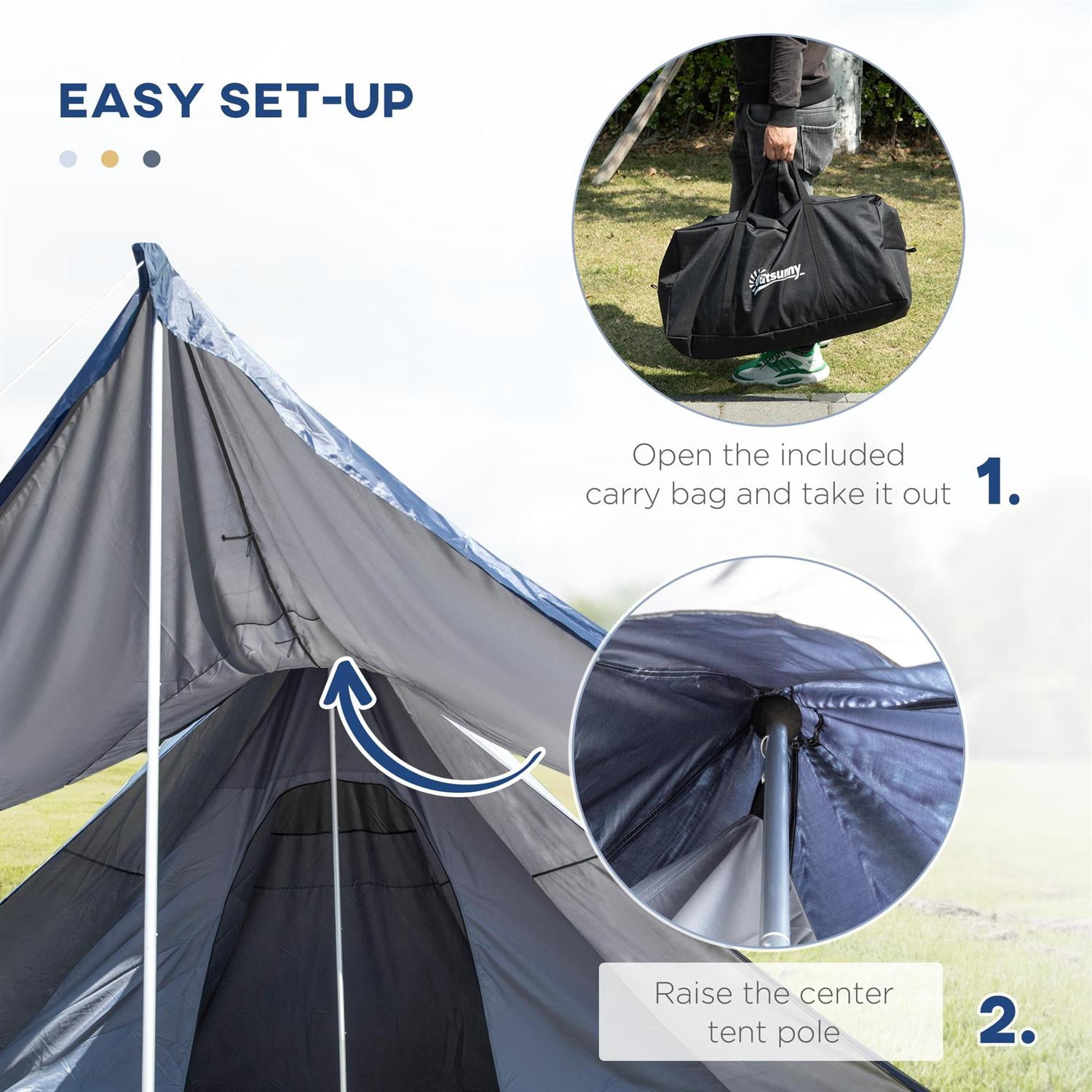 Demi Bonn 15.4'x15.4'x8.5' 2-3 Person Waterproof Teepee Camping Tent, with Porch Area, Floor & Carry Bag for Outdoor Activities, Blue