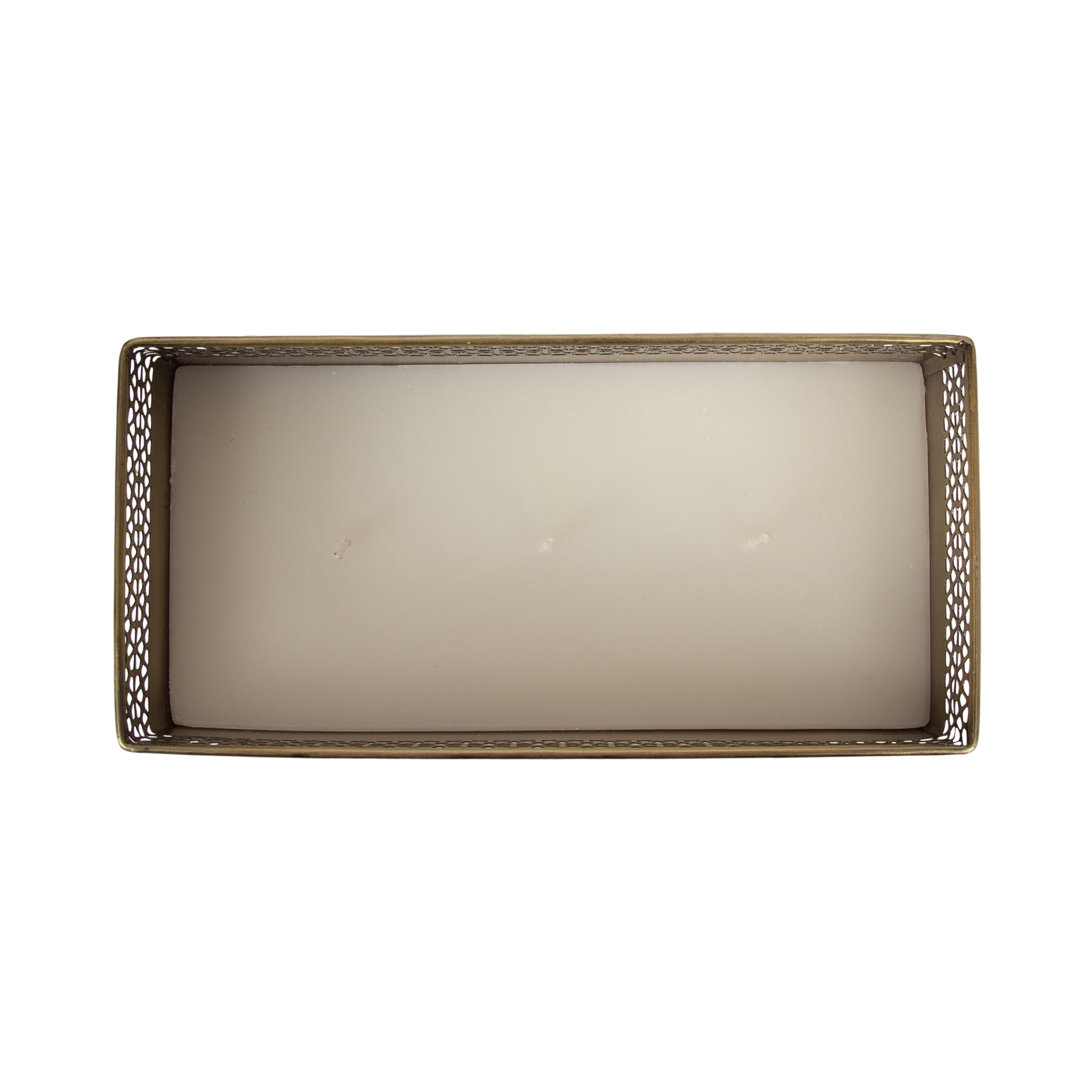 Kate and Laurel Pearce Rectangle Unscented Candle, 11 x 6 x 4, Antique Brass, Large Three-Wick Candle with Decorative Metal Vessel for Living Room Decor