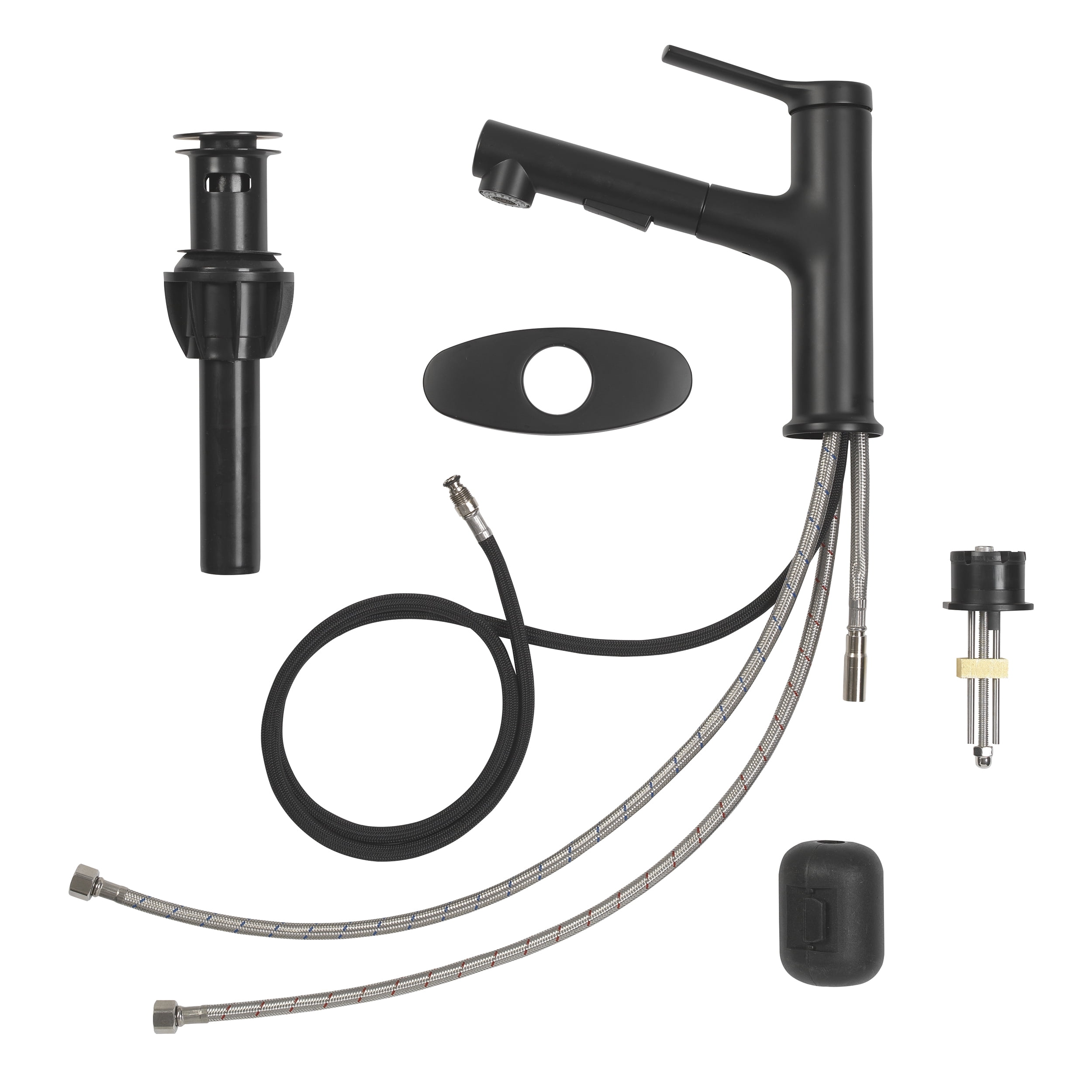 Better Homes and Gardens Pull-Out Bathroom Sink Faucet with Pop-up Drain and Optional Deckplate, Matte Black