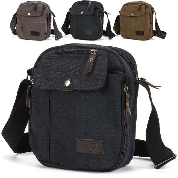 Deago Messenger Bag for Men and Women Vintage Canvas Purse Crossbody Shoulder Bag Casual Sling Pack (Black)