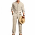 thumbnail image 6 of VBTAPA Business Casual Outfits for Men Cotton Linen 2 Piece Set Long Sleeve Button Down Shirts and Pants Set Office Work Suit with Pockets Khaki XL, 6 of 9