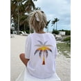 thumbnail image 2 of 1pc Girls Oversized Palm Tree Print Pullover Navy Blue Short Sleeve T-Shirt, Student Youth Clothing Perfect For Beach Playtime In Summer, 2 of 6