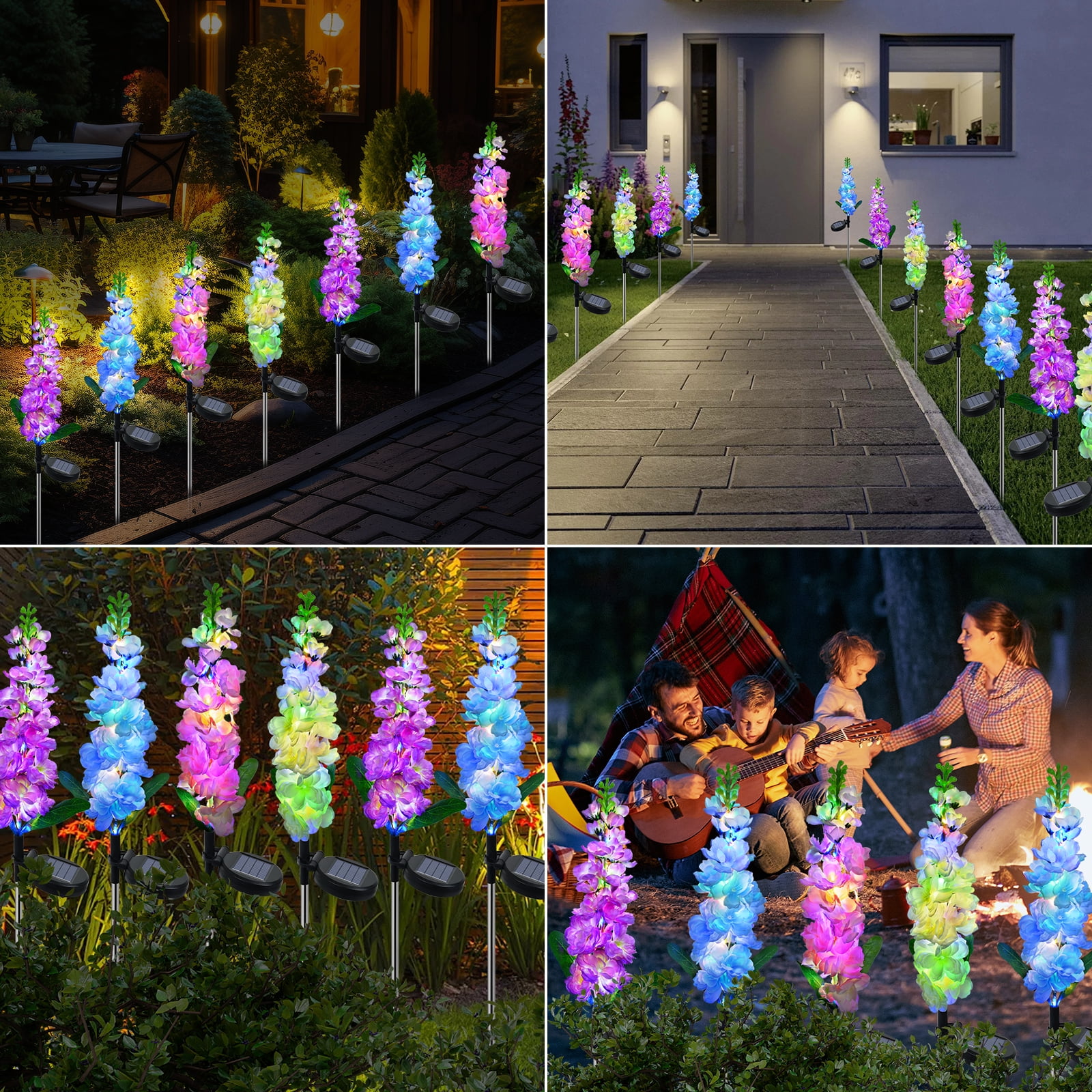 Qoosea Solar Delphinium Flowers Lights Outdoor, 4 pack 80 Leds Waterproof Solar Garden Lights Yard Decorations Outdoor Garden Lights Outside Gift for Women