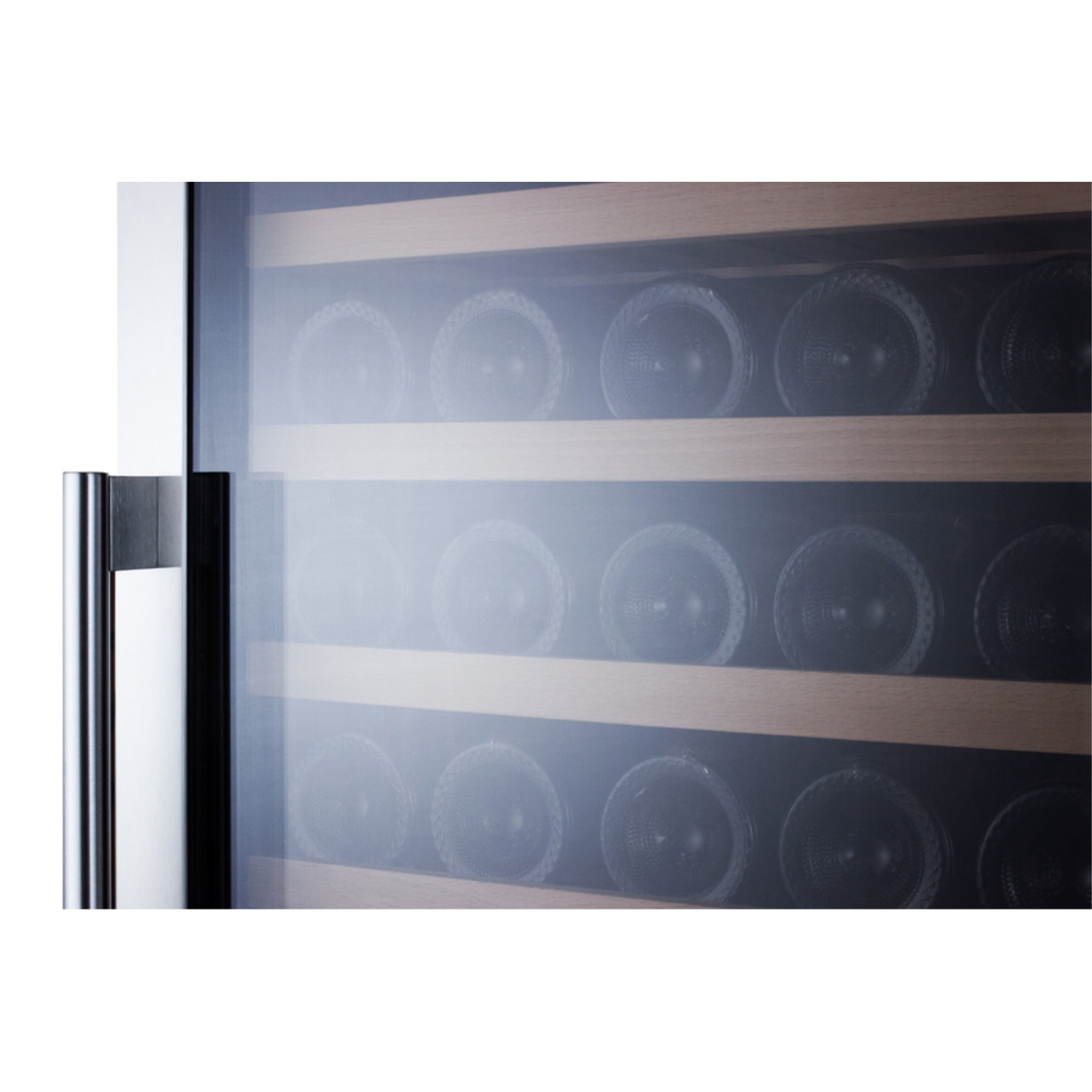2-zone 160 bottle wine cellar with glass door, digital thermostat, and stainless steel wrapped cabinet