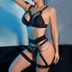 thumbnail image 5 of Conjunto de ropa interior sexy de tres piezas con anillo de ajuste para pierna y cintura con sello de estilo europeo y americano para mujer, 5 of 6