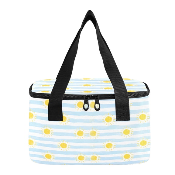 6L Insulated Lunch Bag Square Handheld Cooler Tote Sun Blue Stripe Pattern Reusable Thermal Bag with Polyester & Aluminum Lining for Work Picnic Travel