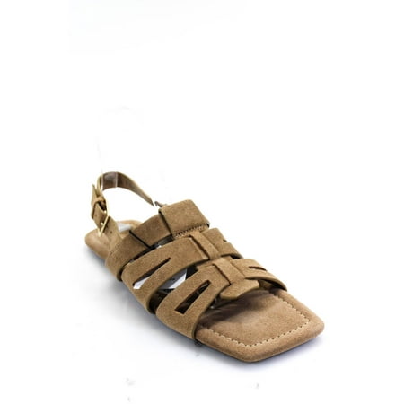 

Pre-owned|Zara Women s Asymmetrical Square Toe Suede Gladiator Sandals Beige Size 7½