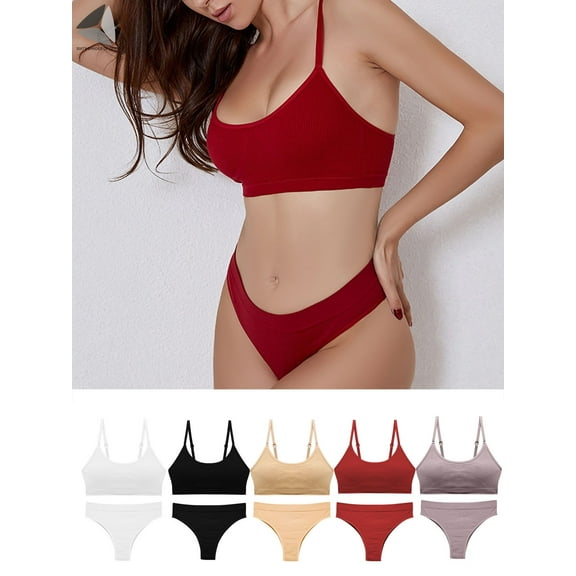 PULLIMORE Womens Lingerie Set 2 Piece Seamless Underwear Bra and Panty Sets (XL, Black)