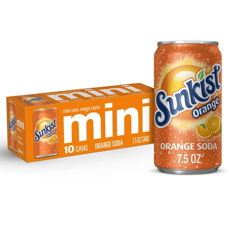 Sunkist Orange Mini Soda Pop, 7.5 Fl Oz, 10 Pack Cans