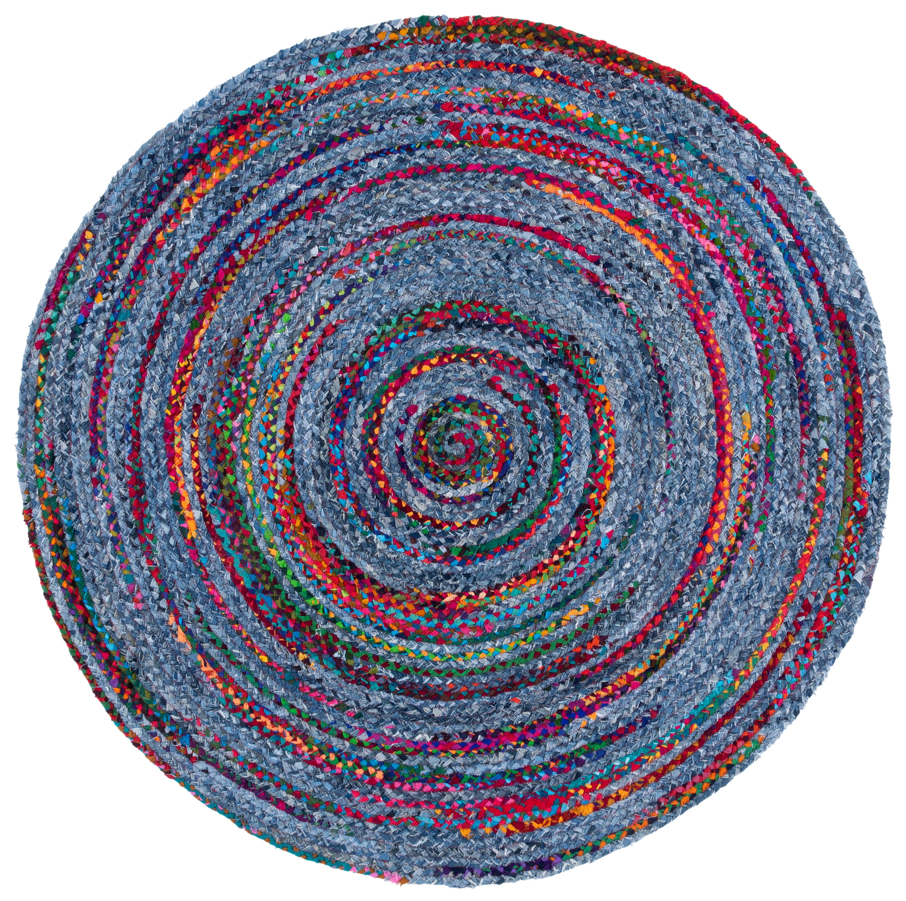 SAFAVIEH Braided Jeanie Geometric Cotton Reversible Area Rug, Blue/Red, 4' x 4' Round
