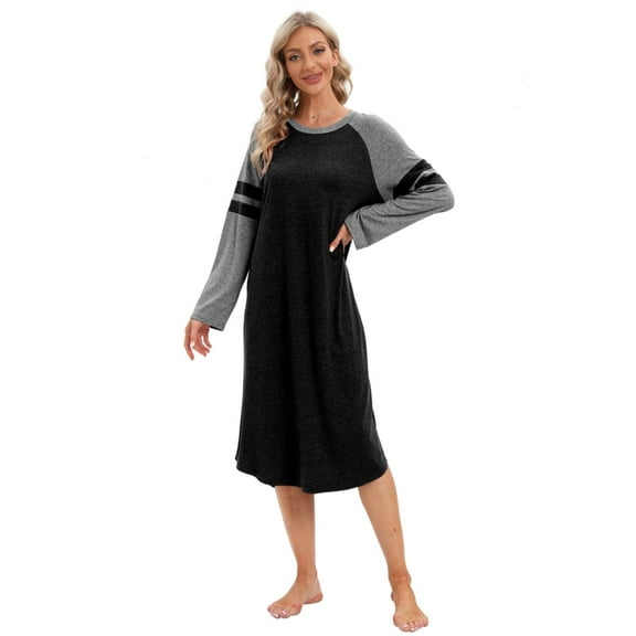 Sunsent Women's Nightgown Cotton Long Sleeve Sleepshirts Round Neck Mid-Length Nightshirt Loungewear Loose Comfy Pajama Sleepwear S-XXL