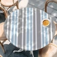 thumbnail image 2 of Blue Grey Stripes Round Tablecloth, Fitted Table Cover with Elastic for 55"-60" Round Tables, Simple Striped Lines Minimalist Modern Table Cloth Outdoor Indoor Dinning Party Waterproof Tablecloths, 2 of 7