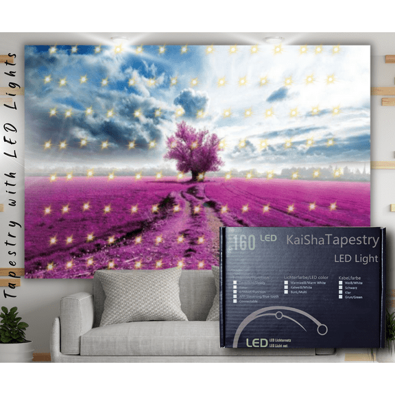 KaiSha LED Tapestry Wall Hanging; Modern Abstract Mountains Trees Scenic Art Décor Home Decoration Bedroom Dorm Living Room Nature Landscape Scene