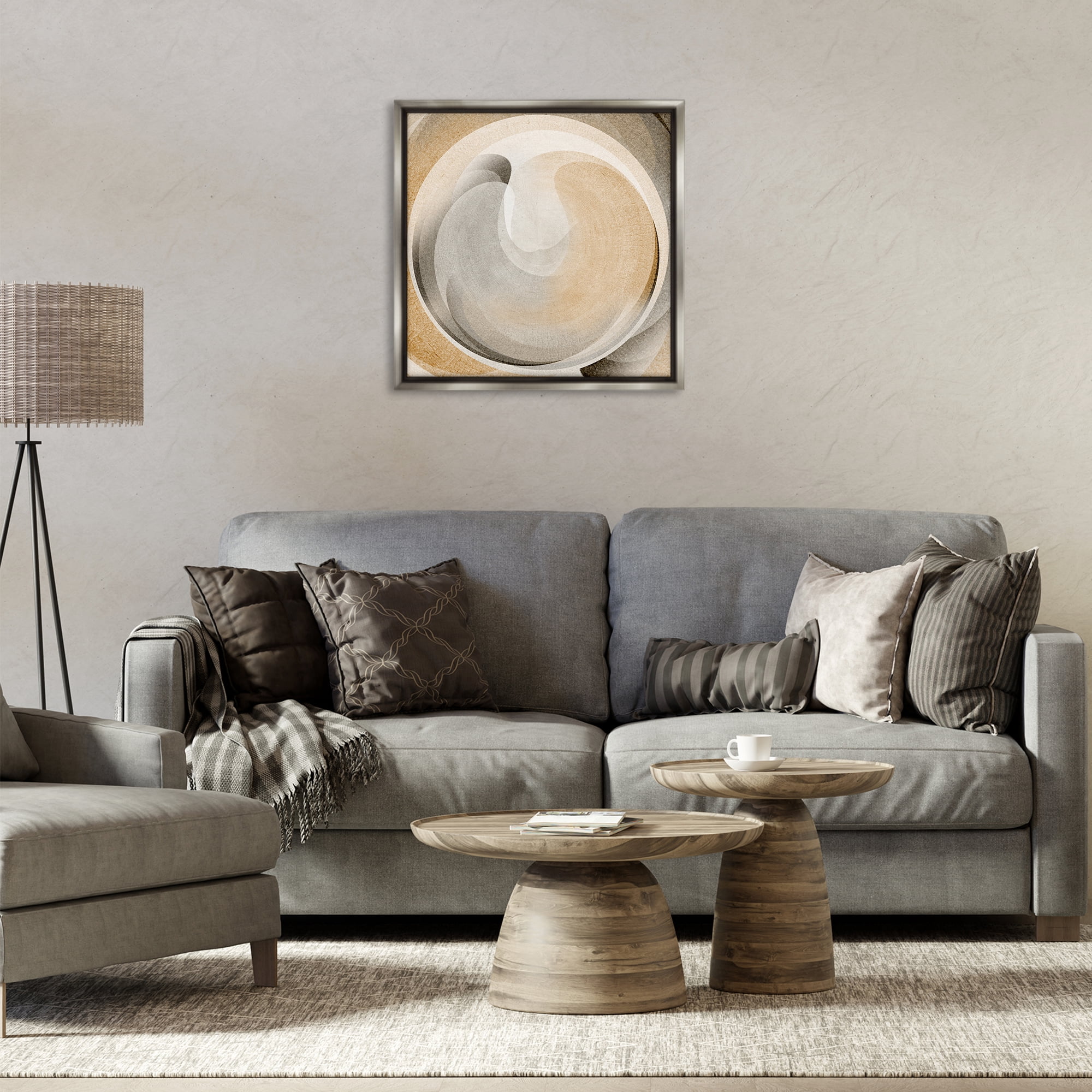Stupell Industries Circular Soft Neutrals Abstract Painting Gray Floater Framed Canvas Art Print Wall Art, 25 x 25