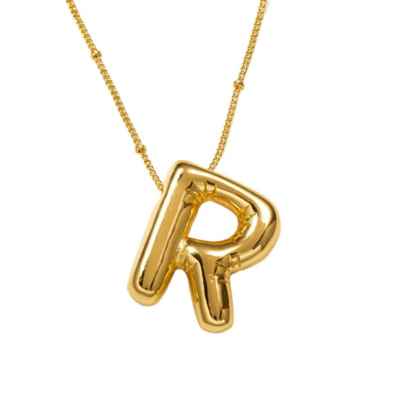 Bubble Letter Necklace Gold Plated Balloon Initial Pendant With Bead Chain Dainty Jewelry Gift For Women Jewelry Essentials R(Clearance)