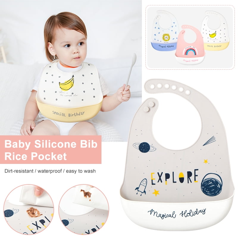 Cute Baby Soft Silicone Bib Waterproof Saliva Dripping Kid Infant Lunch Bibs P*U 