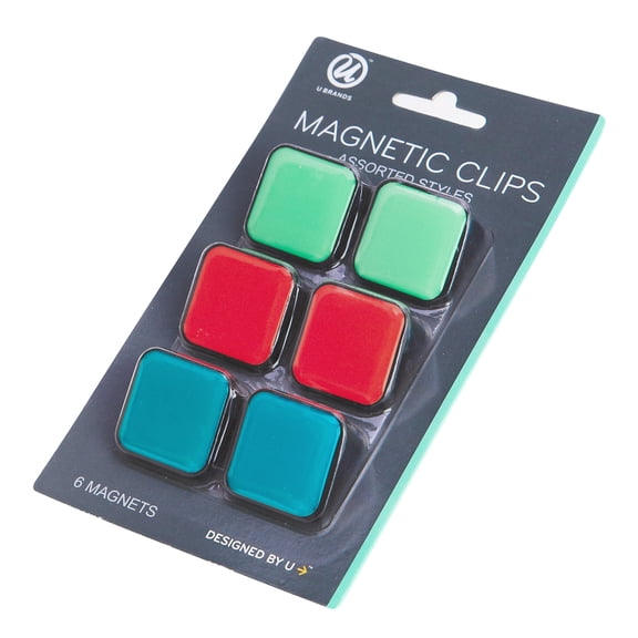 U Brands Square Magnetic Clips, Plastic, Assorted Colors, 6 Count, File & Paper Fasteners