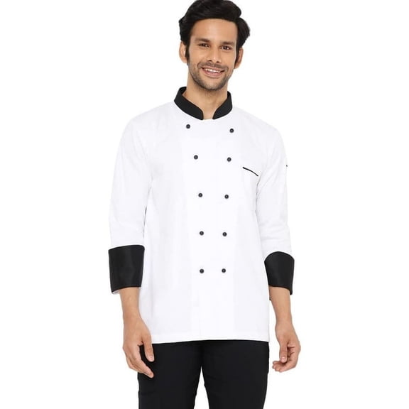 MEERA BEDDING & UNIFORMS Men's Chef Coat Pressional Hotel Kitchen Chef coat with Black Button Full Sleeves Jacket/ Restaurant Canteen Working Uniform