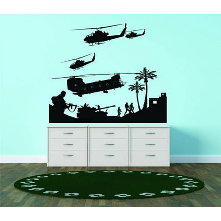 Do It Yourself Wall Decal Sticker Military Army War Scene Aircraft Helicopters Planes Guns Tank Fighting Combat Soldiers Battle