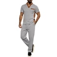 thumbnail image 2 of Xcmzpl Men's Walking Suits 2 Piece Short Sleeve T-Shirts Long Pants Waffle Knit Sweat Suits Tops Pants Sets Color Block Outfits with Pocket S-3XL, 2 of 6