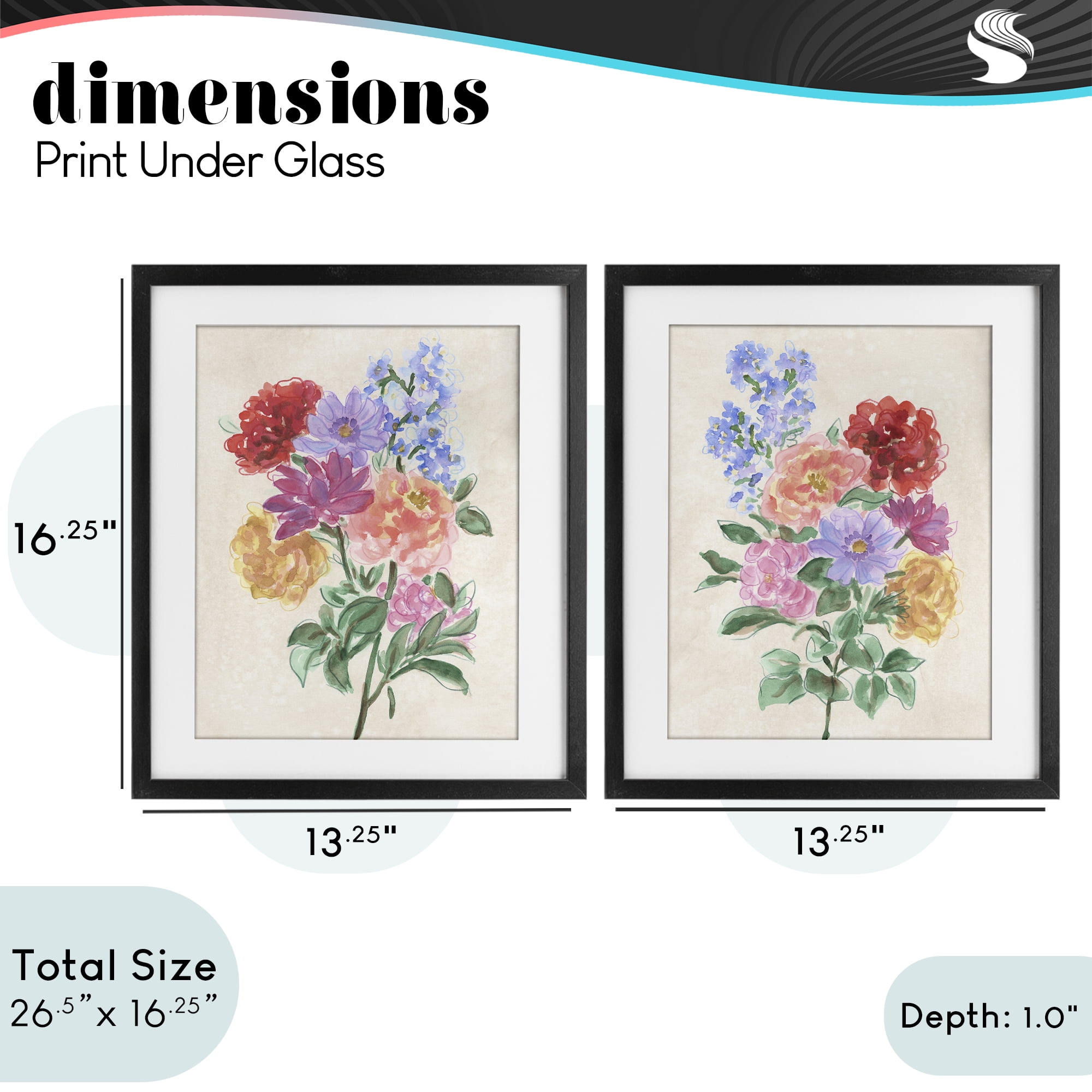 Stupell Industries Spring Blooms on Parchment 2 Piece Black Framed Print Under Glass Set, design by June Erica Vess
