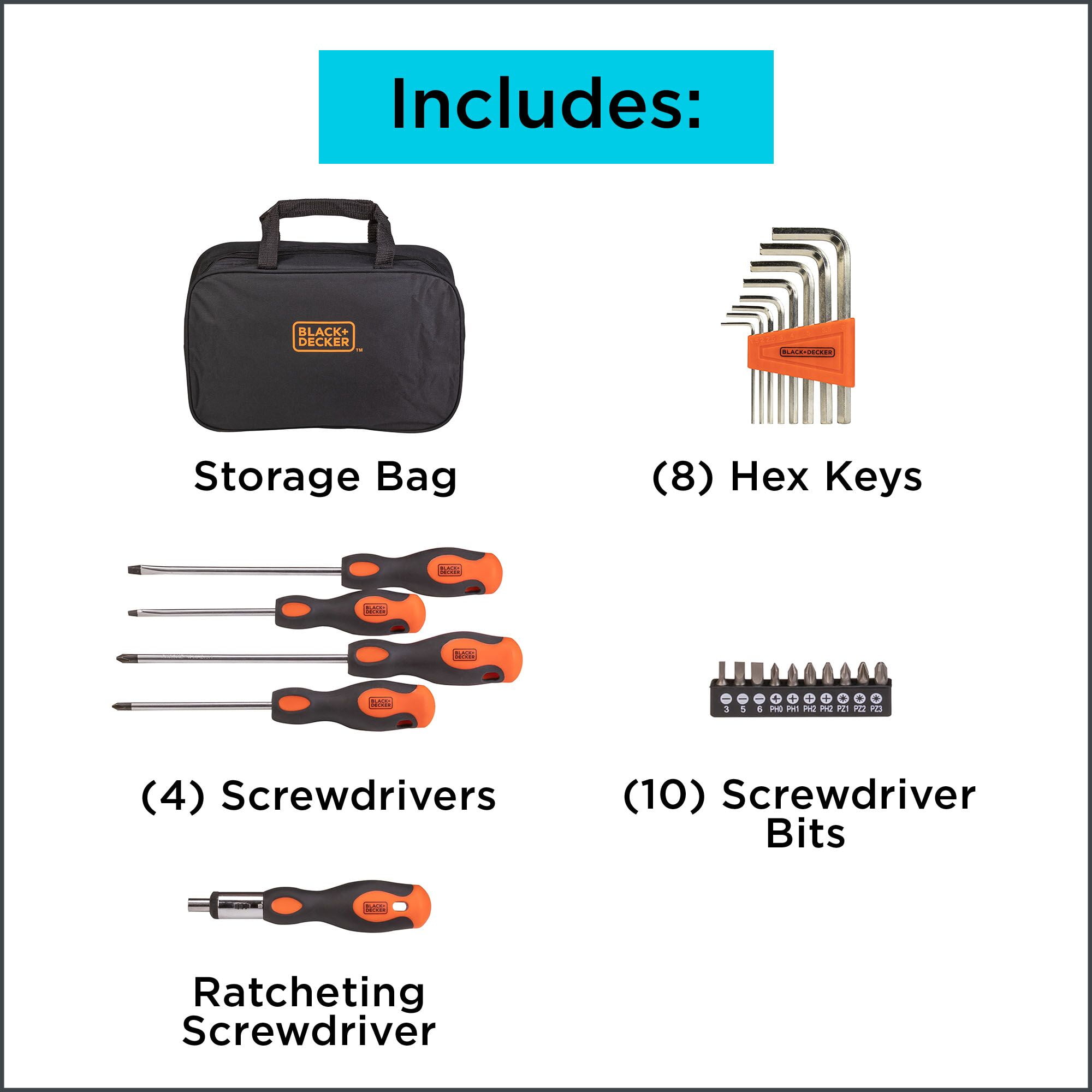 BEYOND BY BLACK+DECKER Screwdriver Set With Storage Bag, (BDHT6223CAPB)
