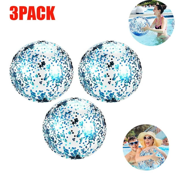 3PACK Inflatable Clear Beach Balls Glitter Confetti Clear Beach Balls