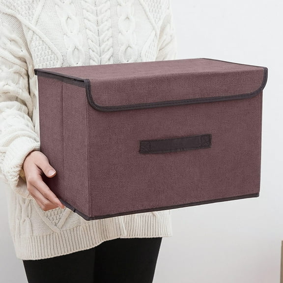 Honmine Fabric Covered Storage Box, Foldable Clothing and Debris Organizer, Lid Included Household Storage Container, 2-Piece Set for Home Organization, Closet