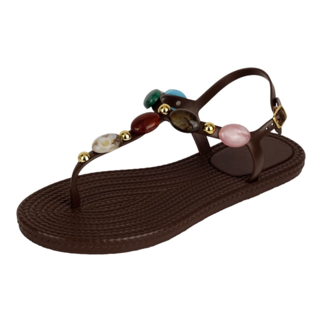 Sandalias de piso Exterior Piel vegana Color Café Para Mujer De RBBASICS