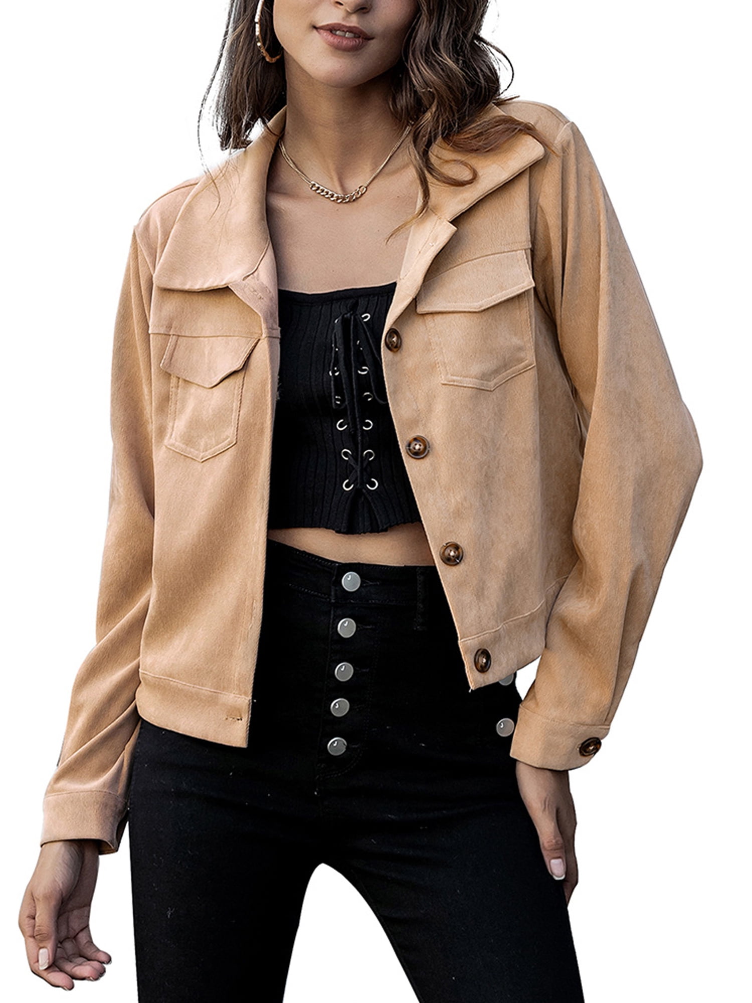 ORCLOT Women's Solid Long Sleeve Cargo 