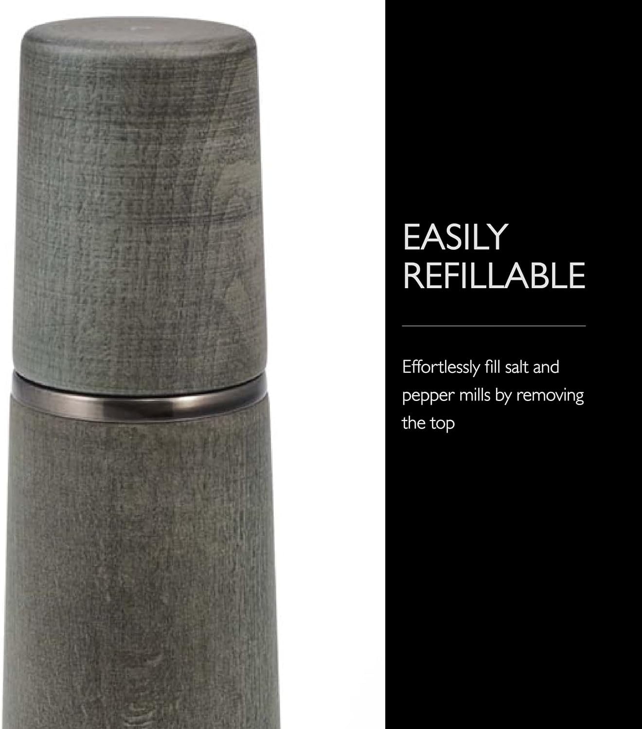 Marlow Wood Mill Set - Balanced Salt and Pepper Grinders - Refillable Spice Tools - Adjustable Settings - Dark