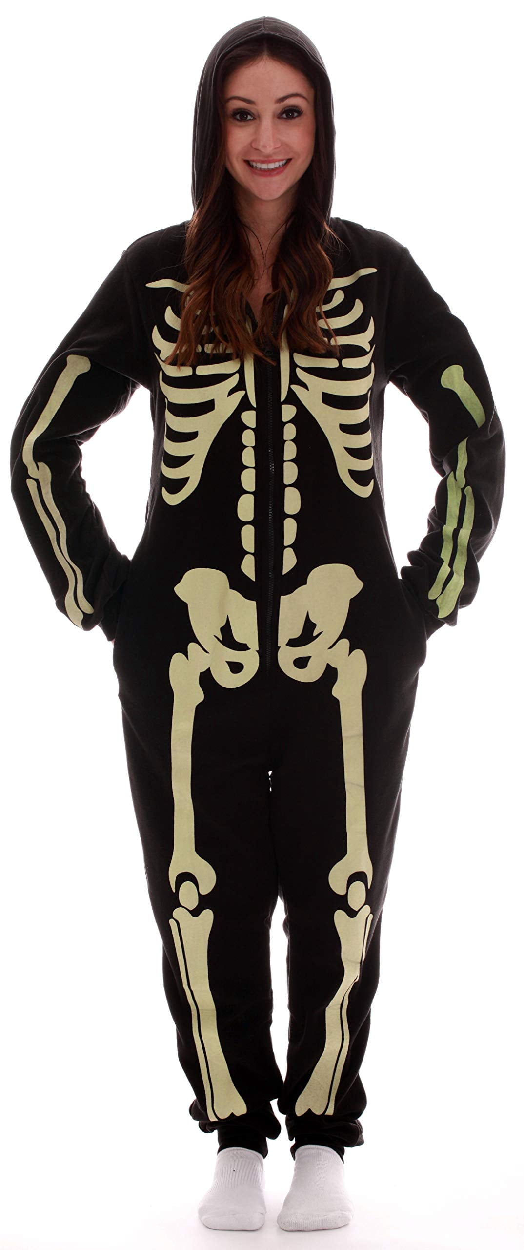 #followme Glow In The Dark Skeleton Men's Adult Onesie Pajamas 6741-XXL (Women's Skeleton, X-Large)