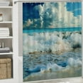 thumbnail image 6 of Creowell  Seashells Stall Shower Curtain, Nautical Picture of Sunny Sandy Coastline Caribbean Ocean with Waves, Fabric Bathroom Decor Set with Hooks, Sand Brown Aqua Blue White, 6 of 7