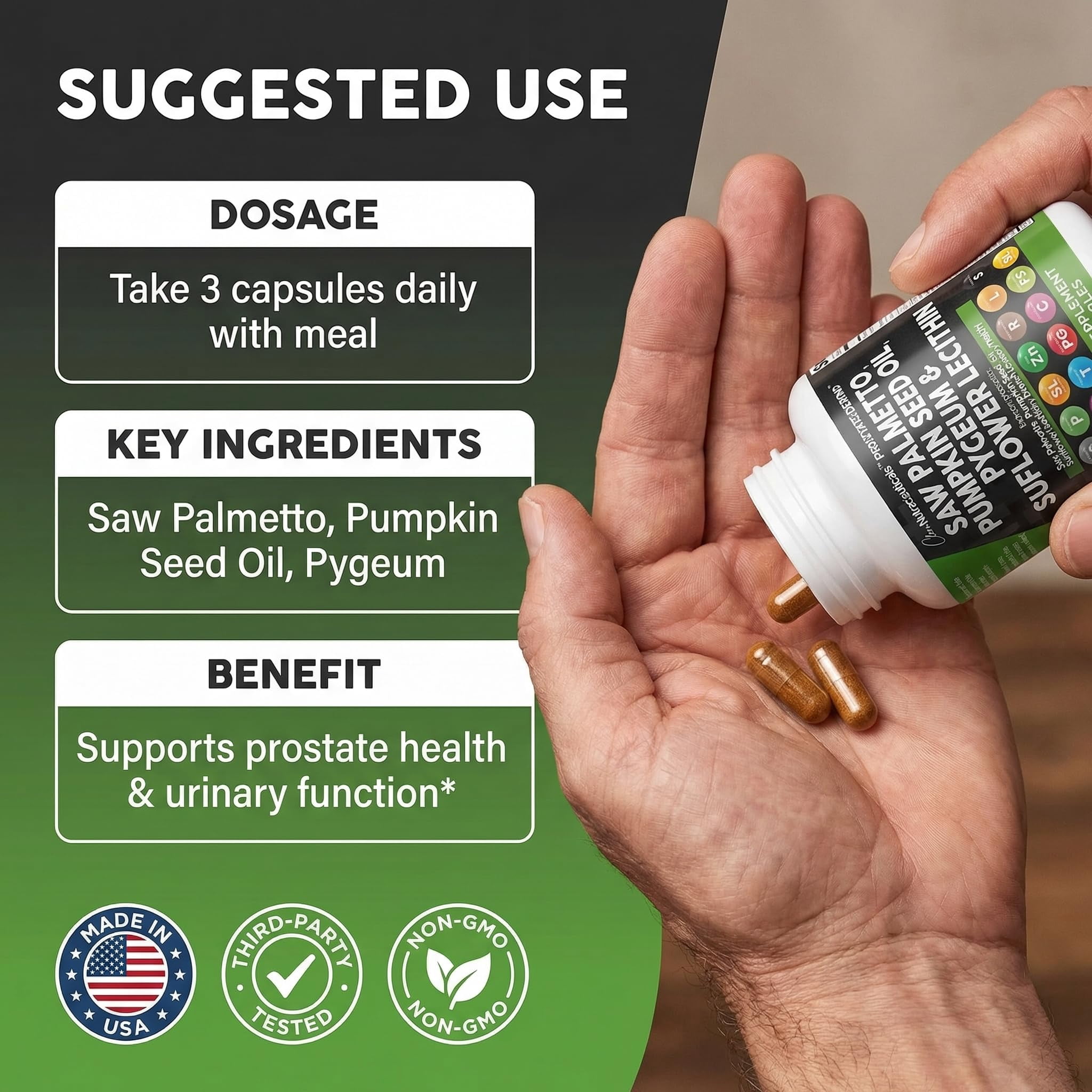 Clean Nutraceuticals Saw Palmetto Pumpkin Seed Oil Pygeum Sunflower Lecithin Stinging Nettle Cranberry - Prostate Supplements for Men with Lycopene - 90 Caps