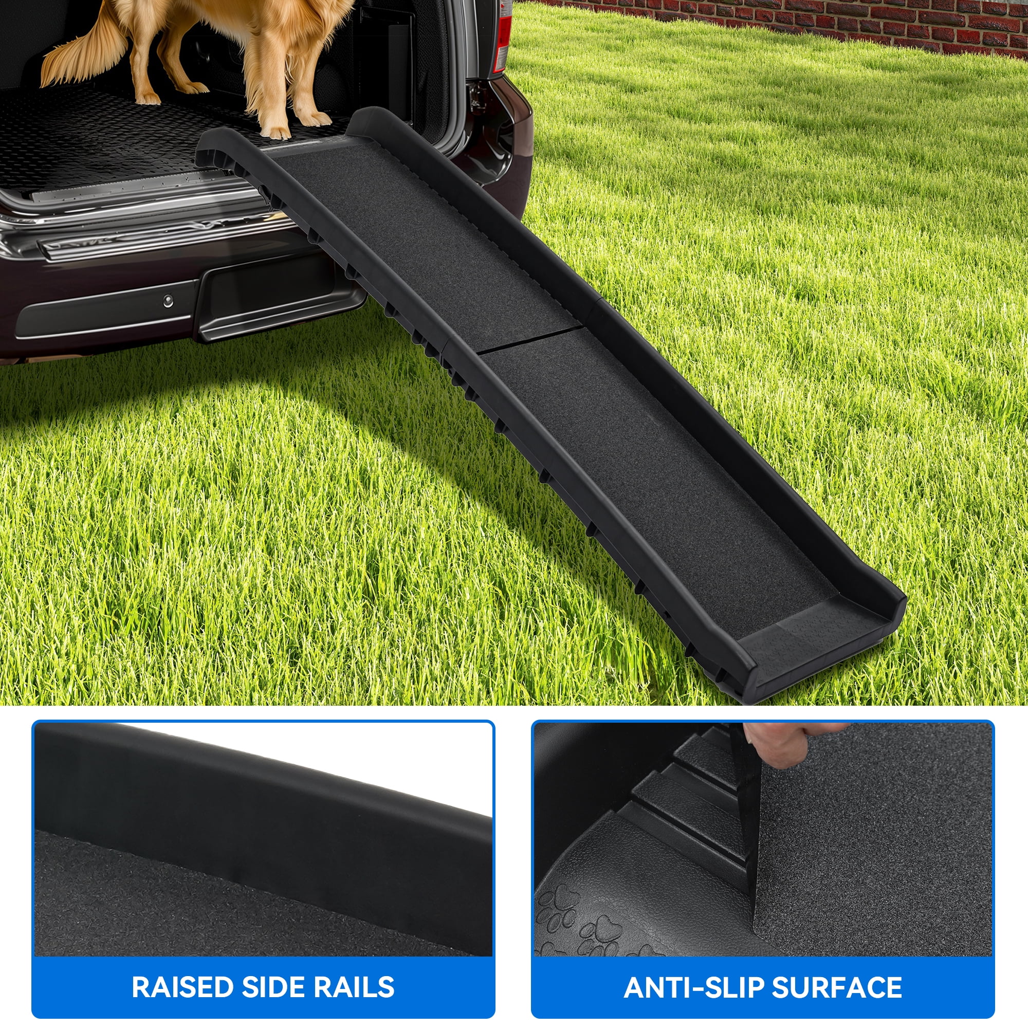 Uforic 61" Folding Dog Ramp, Portable Pet Ramp for Cars with Anti-Slip Tape, 165 lbs Capacity for SUV and Truck, Black