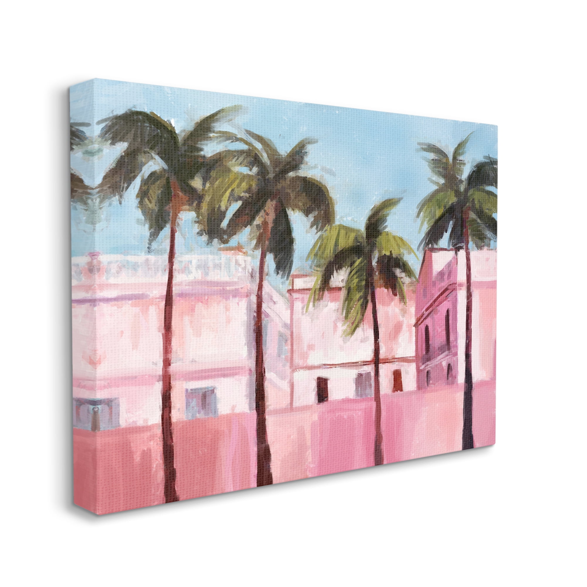 Stupell Industries Tropical Pink Buildings Botanical & Floral Painting Gallery Wrapped Canvas Art Print Wall Art, 30 x 24