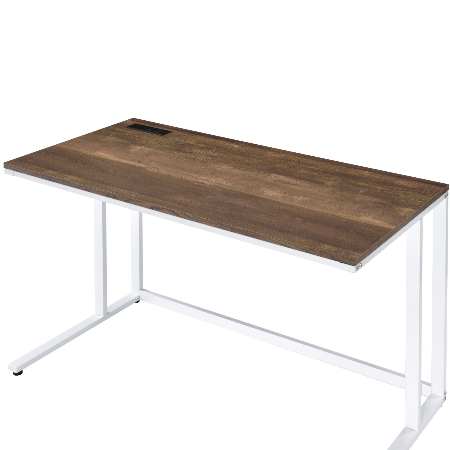 Writing Desk with USB Port and Plug, Rectangular Computer Desk with Keyboard Tray and Shelves, 47 in Work Surface for Home Office Study