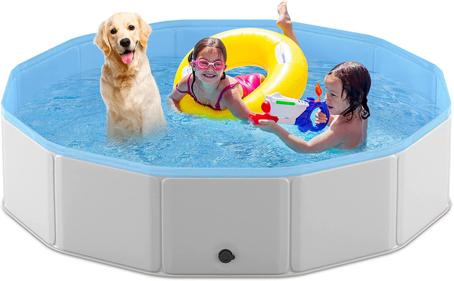ANYWAY.GO Foldable Dog Pool, Large Collapsible Pet Bath Swimming Pool, Hard Plastic Kiddie Dog